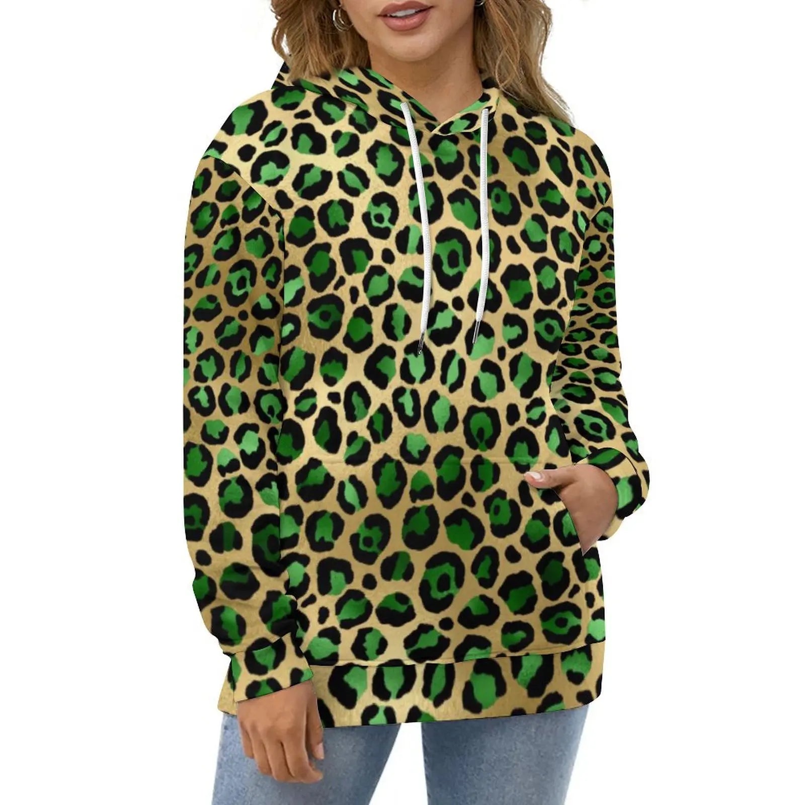 Purple And Gold Leopard Hoodies Animal Print Street Wear Oversize Hoodie