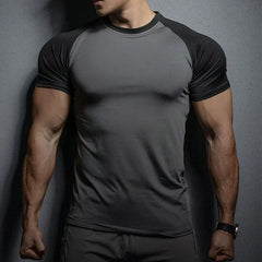 Men Summer Short Sleeve Fitness T Shirt Running Sport Gym Compression T Shirt