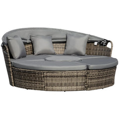 4-Piece Patio Furniture Set, Round Convertible Daybed or Sunbed with Adjustable Sun Canopy, Sectional Sofa