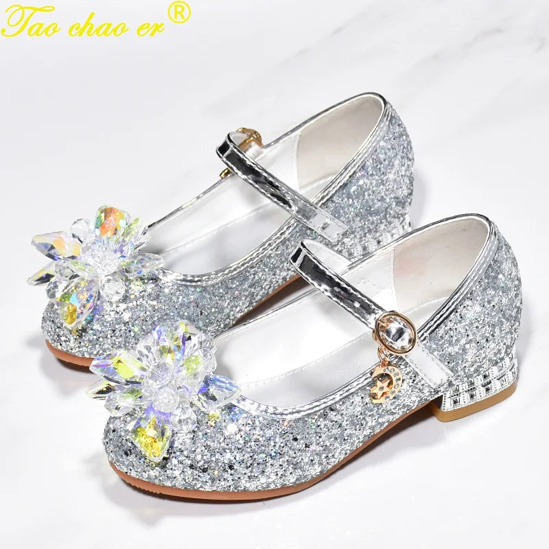 Children Wedding Leather Shoes Silver Princess Sandals