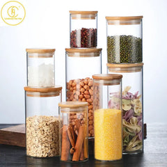 Mason Candy Jar with Bamboo Cover Lid for Spices Grains Noodles Cookie Container