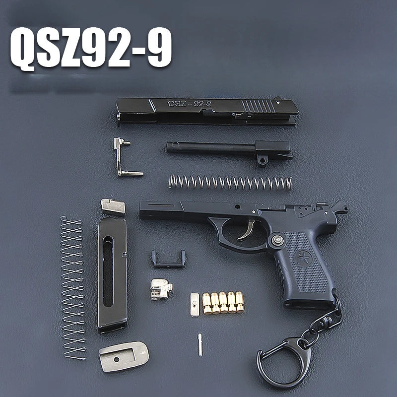 Detachable 1:3 QSZ92 Toy Gun Ornament Mini Semi Alloy Shell Bullets Ejection Pistol Model Keychain Pendant for Boys Gift