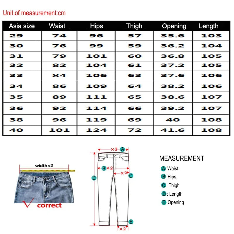 Fashion Men Brand Denim Jeans Business Casual Stretch Straight Work OL Pants Blue Black Trousers