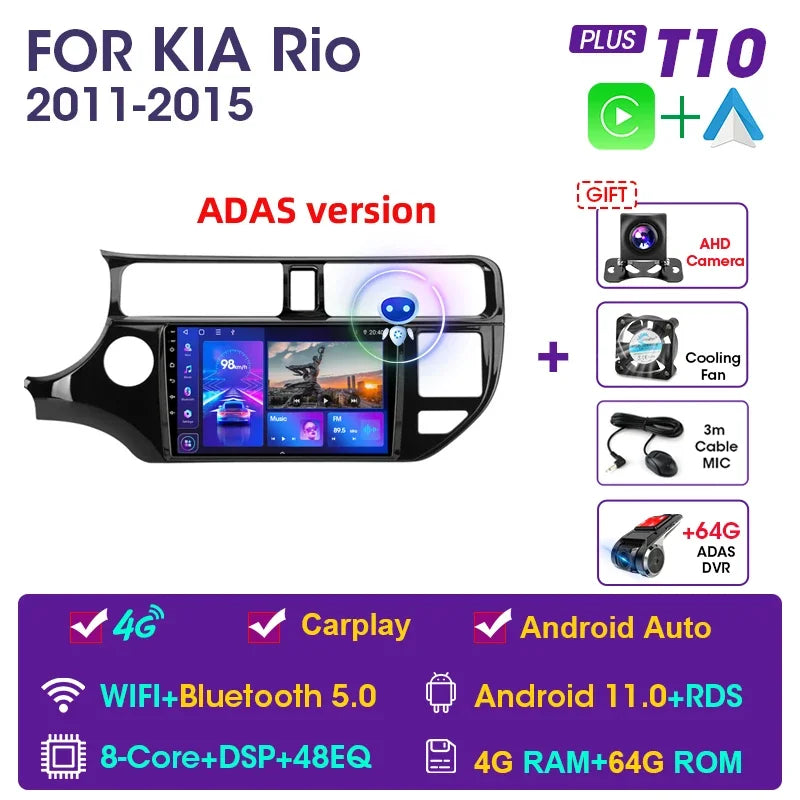 JMCQ 9" Android 11 2DIN 4G+WiFi DSP Car Radio Multimedia Video Player For KIA RIO K3 PRIDE 2011-2015 Navigation GPS 2din Carplay