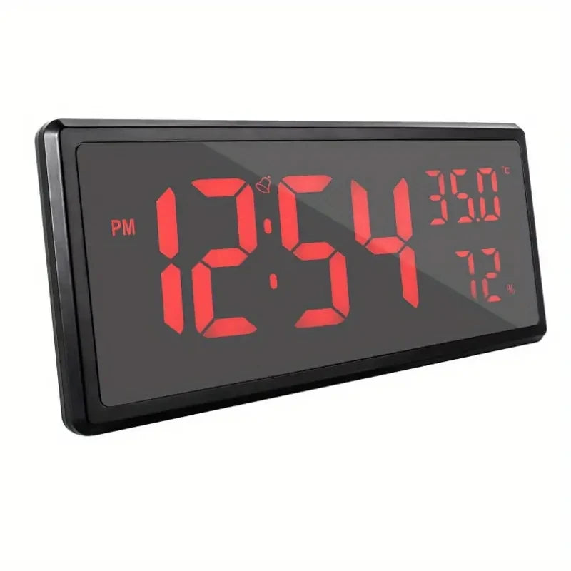 Large LED Digital Wall Clock With Date Indoor Temperature Display Desk Office Alarm Clock