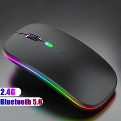 Bluetoooth 5.0 Wireless Mouse With USB Rechargeable RGB Light For Laptop Computer PC