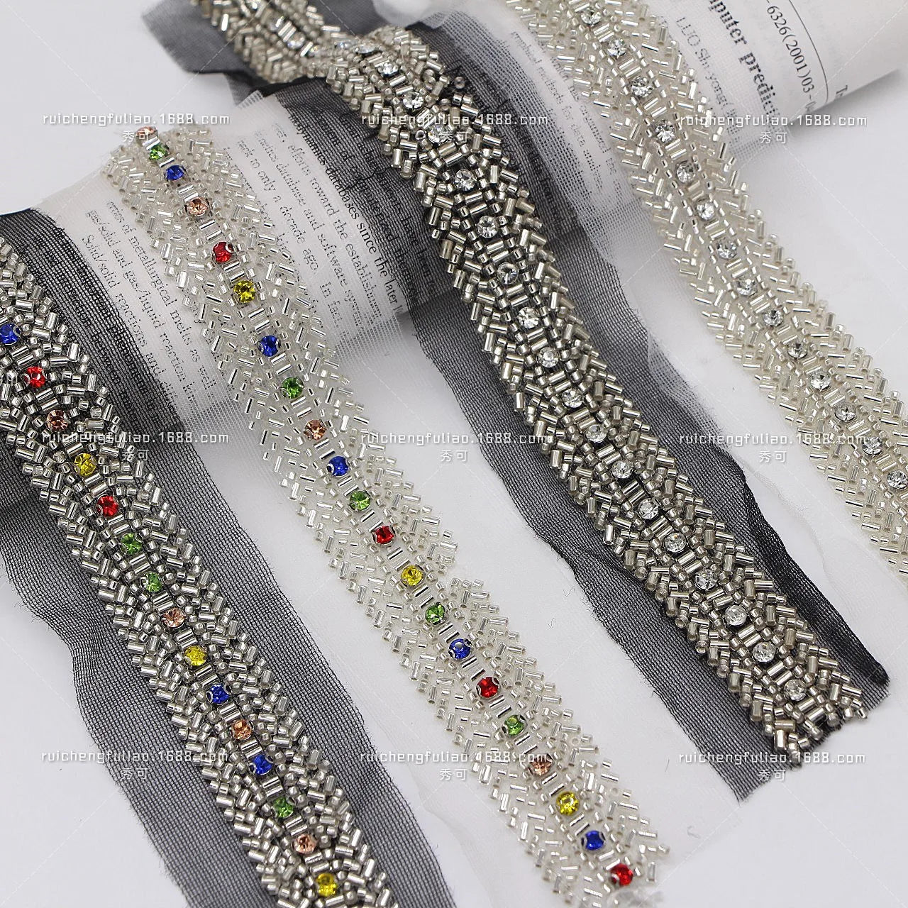 Mesh Diamond-inlaid Handmade Beaded Lace Trim DIY Heavy-duty Lace Headband Cuffs Clothing Women's Clothing Accessories