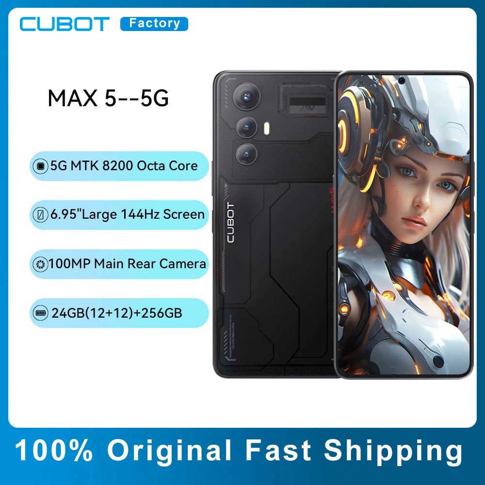 5G Smartphone MTK Dimensity 8200 Octa Core 6.95" 144Hz Screen 24GB(12GB+12GB)RAM+256GB ROM Android 14 Smart Phone