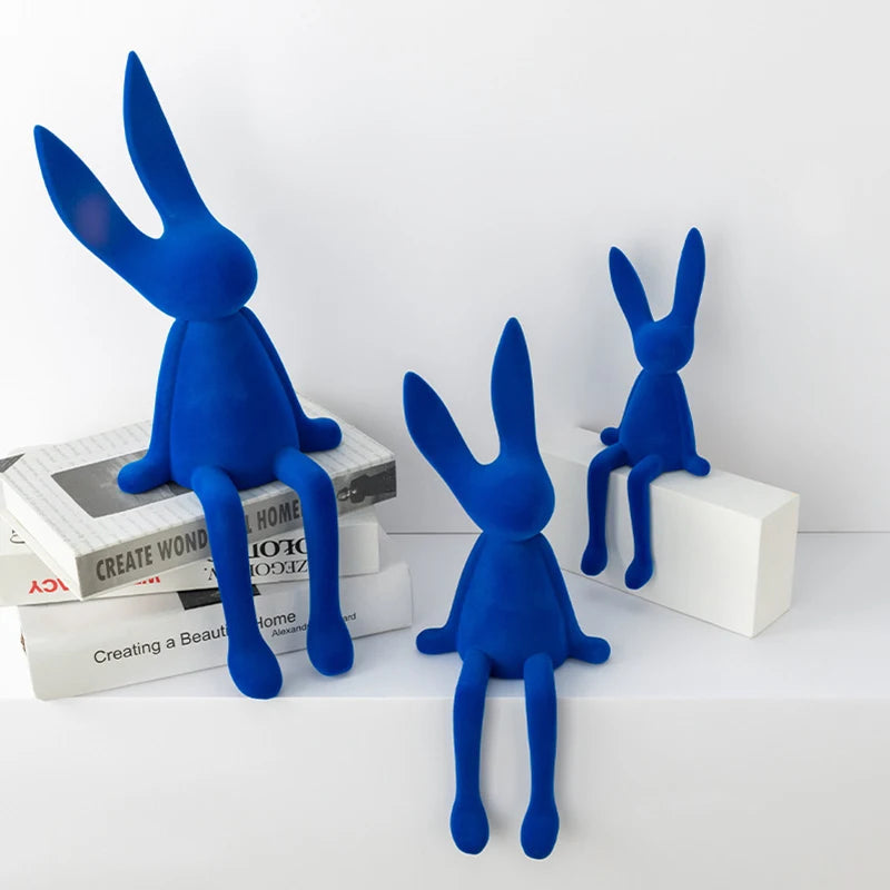 Home Decorate Flocking Figurines for Interior Gift Rabbit Statue Room Decor