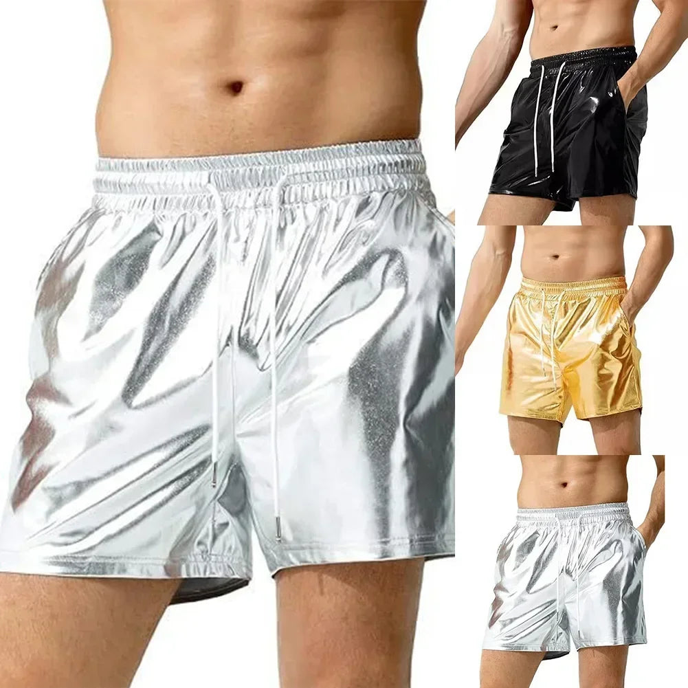 Mens Wet Look Shinny Glossy Trunks Sports Bodybuilding Shorts Beach Fitness GYM Short Pants Casual Bright