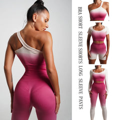 Seamless Gradient Yoga Sets Sports Fitness High Waist Hip-Lifting Pants