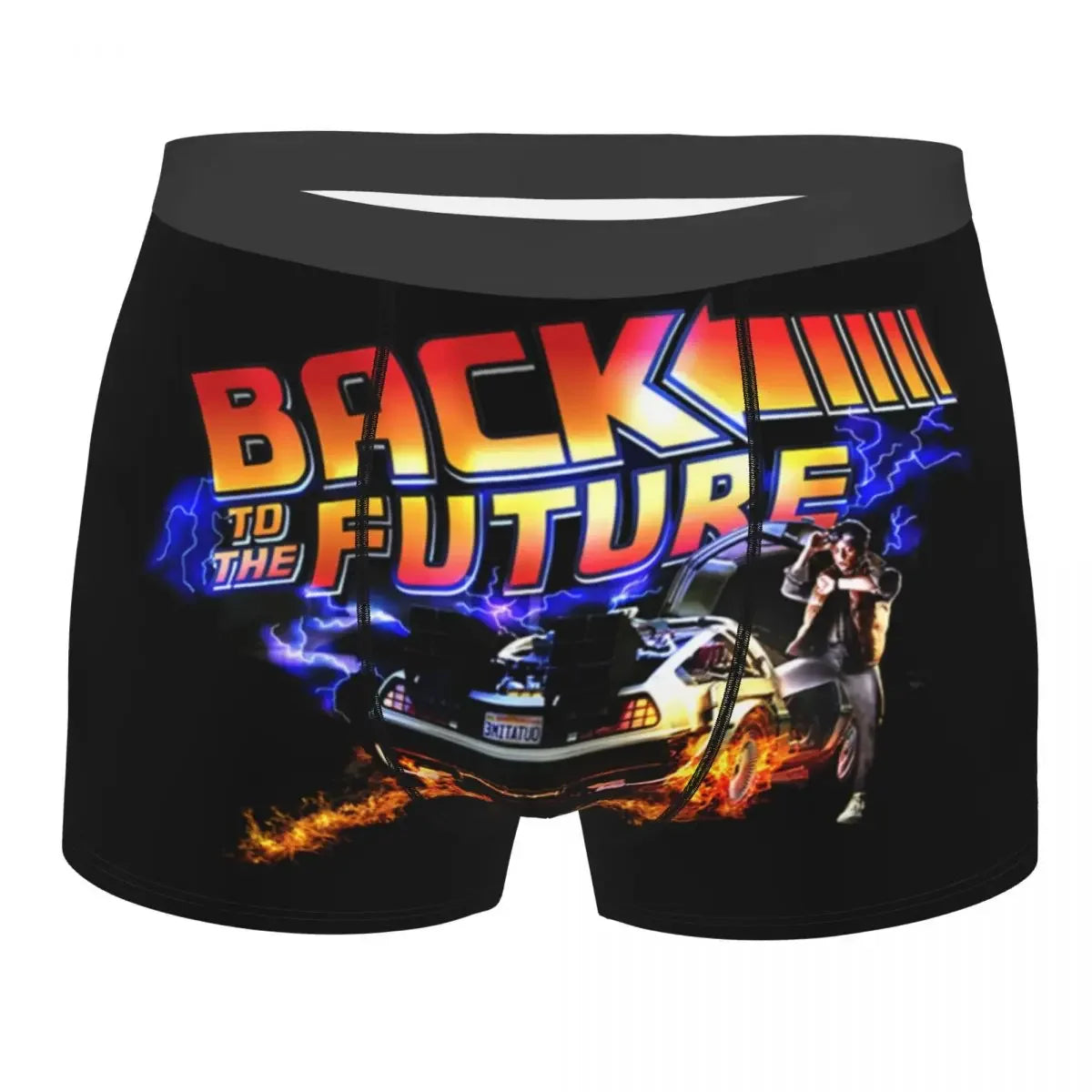 Custom Male Novelty Back To Future Underwear Marty Mcfly Delorean Time Travel 1980s Movie Boxer Briefs Stretch Shorts Panties