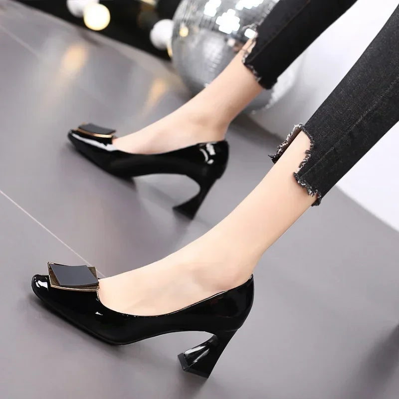 Women Pointed Toe Chunky Platform Pumps Single Shoes