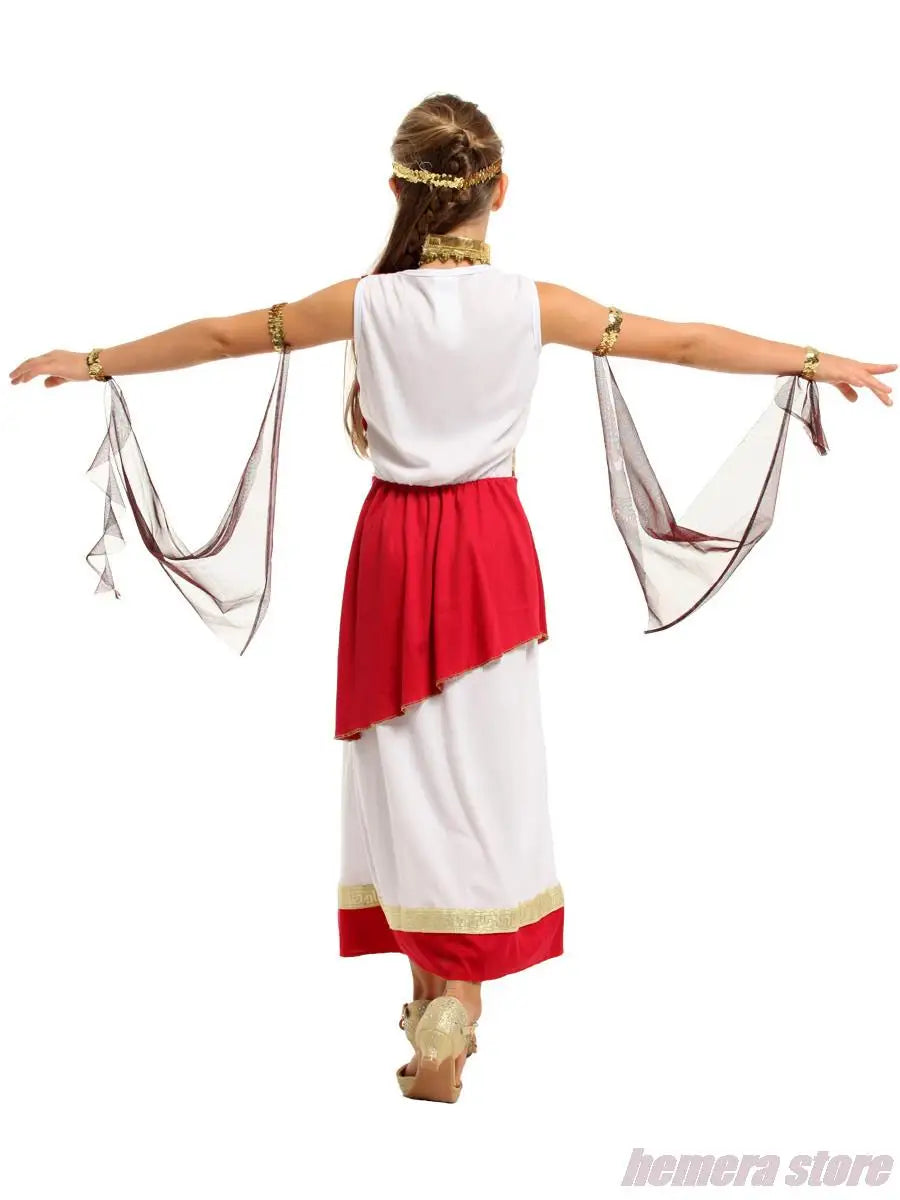 Kids Child Ancient Greek Goddess Costume Athena Cosplay Girls Roman Grecian Toga Dress