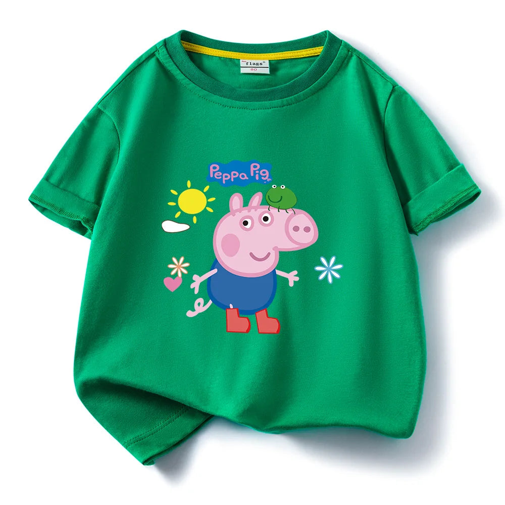 Kids T-shirt Clothes Peppa Pigs Girl Boy Short Sleeve Summer Tee Clothes Tops Cartoon Printing Children Shirt Birthday Gift