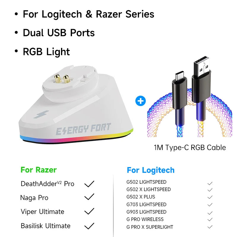 Wireless Mouse Charger for Logitech G Pro X Superlight G502 X lightspeed GPW 2 Razer DeathAdder V2 Naga Pro Viper Dock Station