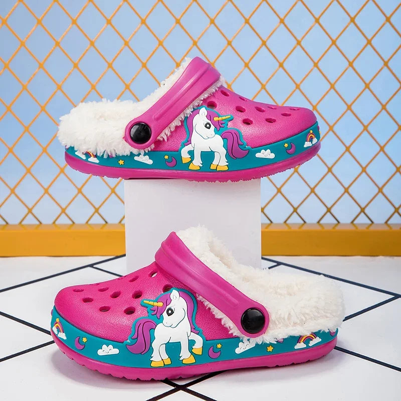 Winter Children Slipper Cotton Baby Boy Clogs Cartoon Excavator Print Comfortable Indoor House Shoes