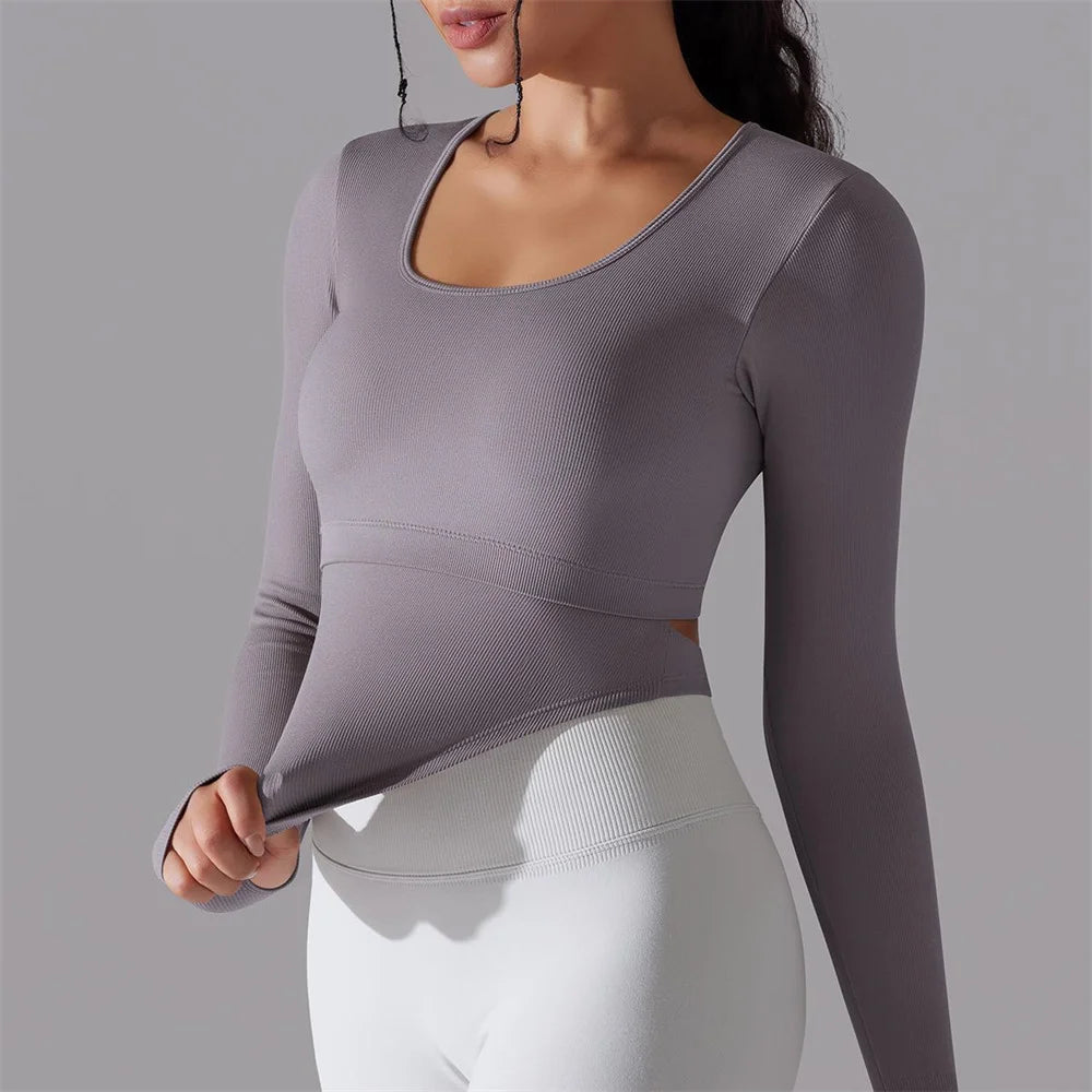 Seamless Yoga Shirts Sports Top Long Sleeve Gym Clothing Running Workout Top