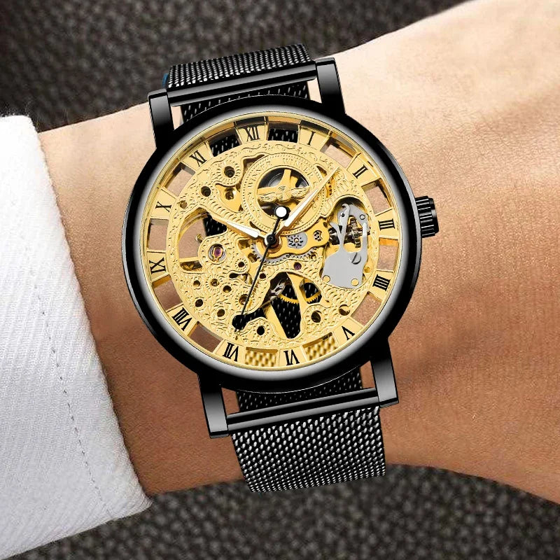 Winner Golden Watches Men Skeleton Mechanical Watch Luxury Hand Wind Wristwatch