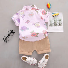 Summer Boys Clothes Set Kids Short Sleeve Flower Shirt Shorts 2pcs Baby Boy Clothing