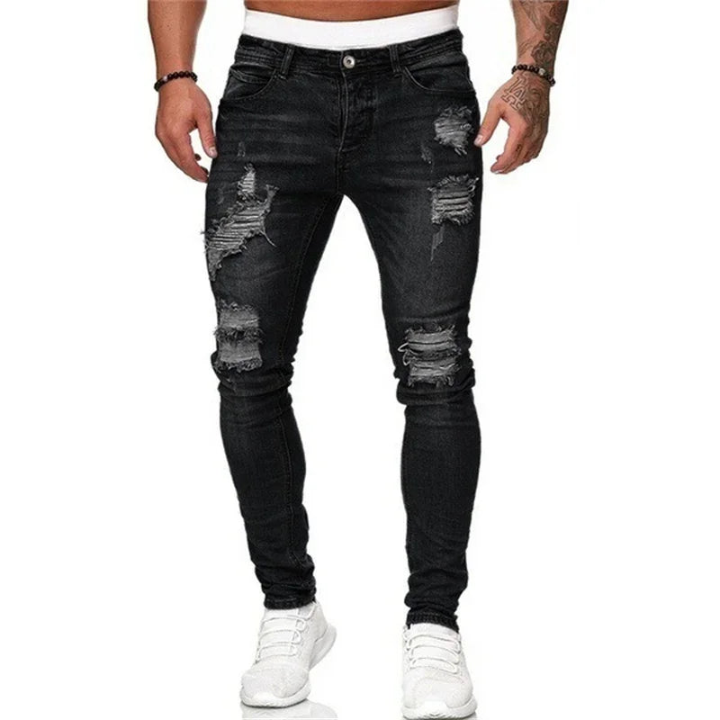 Fashion American Men Summer Patchwork Denim Pants