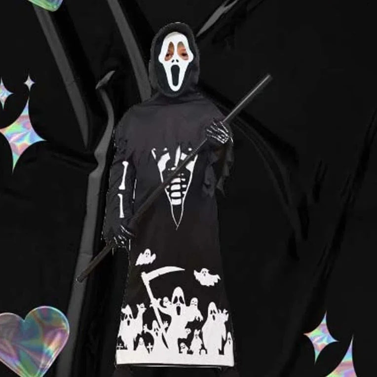 Skeleton Ghost Luminous Halloween Cloak Skull Horror Mask Role Playing Kids Halloween Dress Up Performance Costumes Luminous