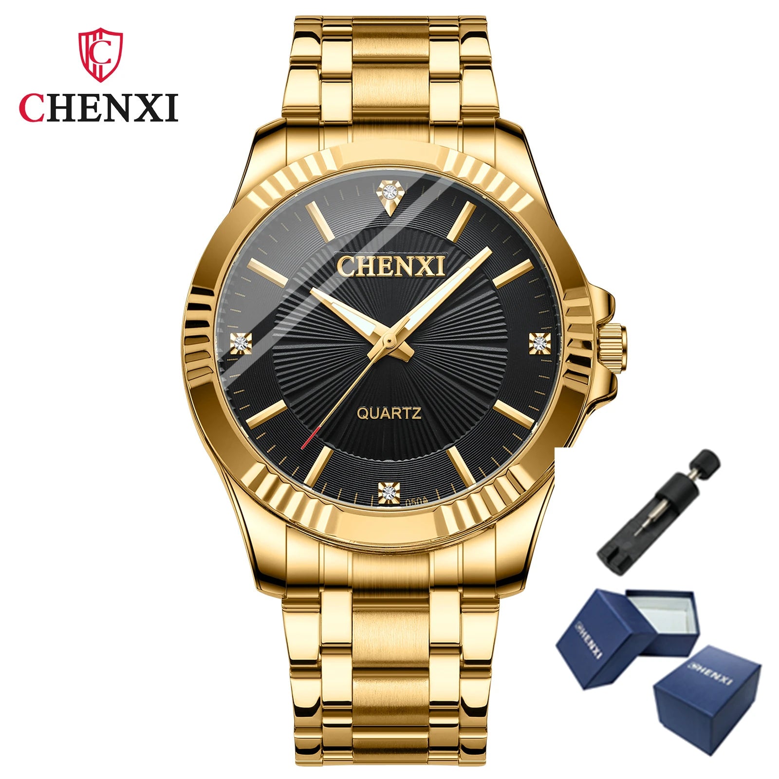 Stainless Steel Unique Golden Woman Men Business Quartz Wristwatch