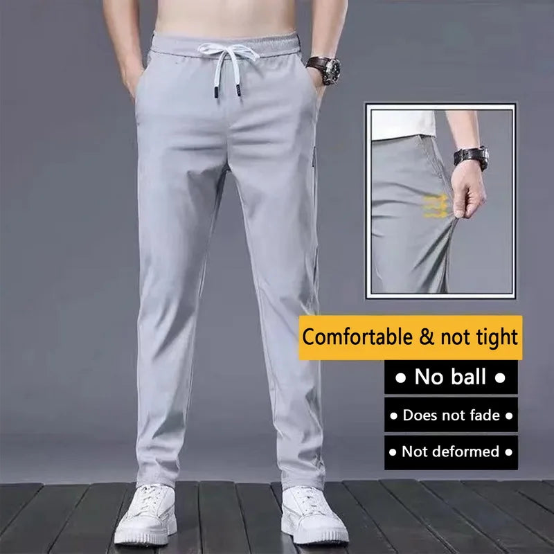 Men's Ice Silk Pants Summer Trend Loose Straight Thin Casual Pants