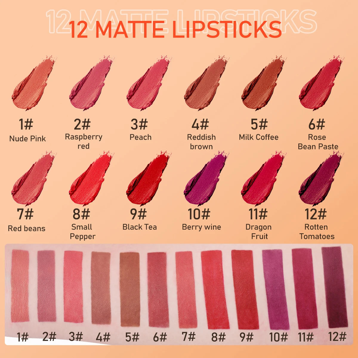 IMAGIC 12-Color Lipstick Matte Waterproof Velvet Pigment Nude Rouge