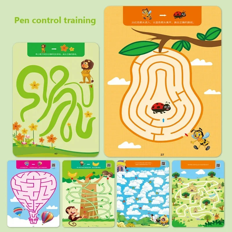 64 Pages Tracing Workbook Reusable Practice Copybook Pen Control Training Magical Montessori Cards for Kids