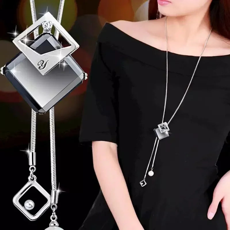 Snowflake Zircon Long Chain for Women Fashion Silver Color Crystal Maxi Necklaces & Pendants