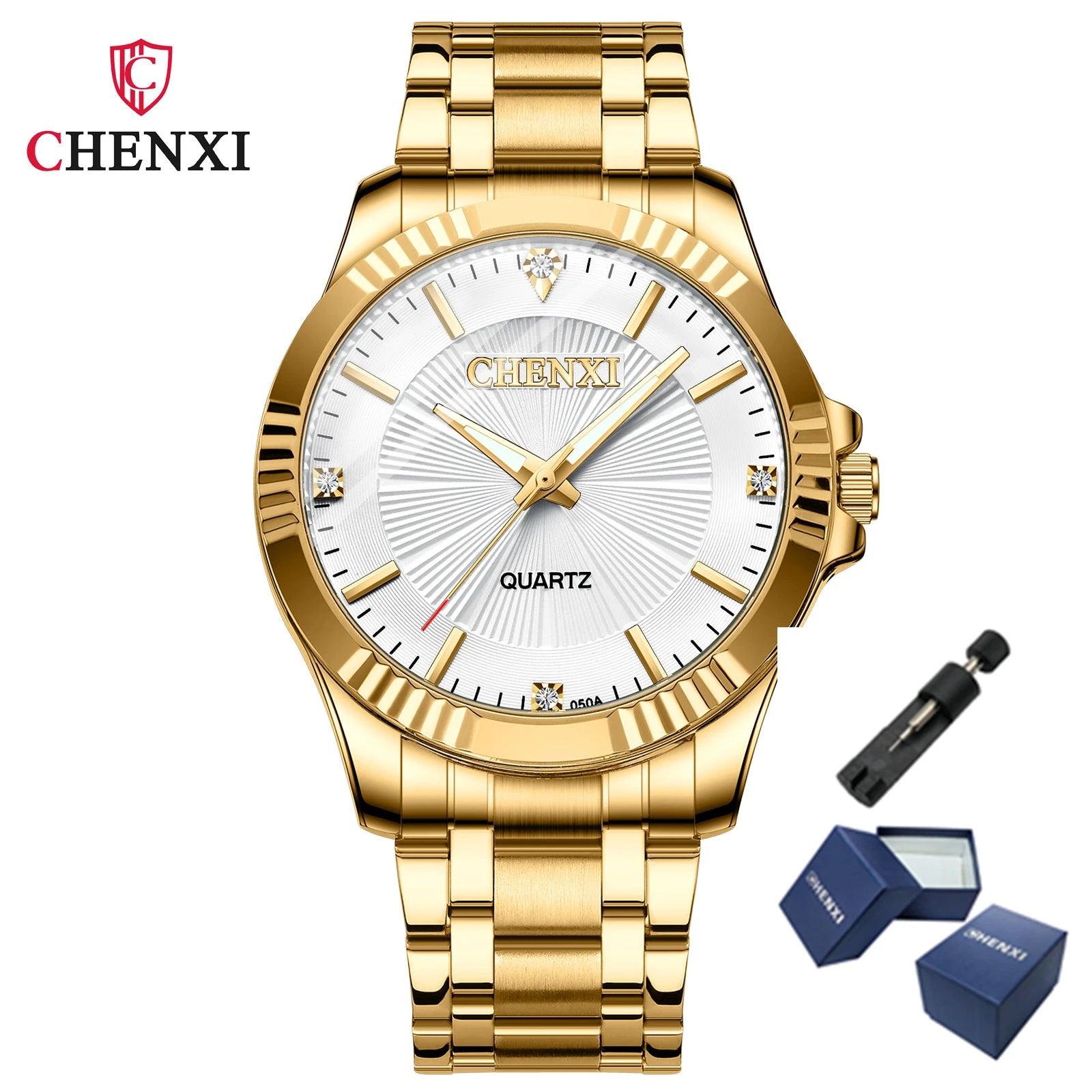 Stainless Steel Unique Golden Woman Men Business Quartz Wristwatch