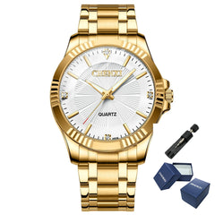 Stainless Steel Unique Golden Woman Men Business Quartz Wristwatch