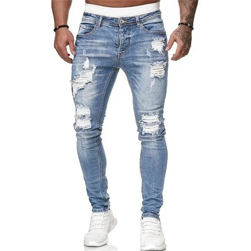 Fashion American Men Summer Patchwork Denim Pants