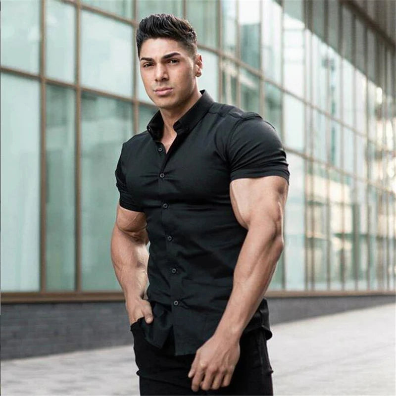 Summer Men's Casual Formal Single-breasted Shirt Fashion Loose Classic Slim Short Sleeve Solid Color Fashionable Shirt