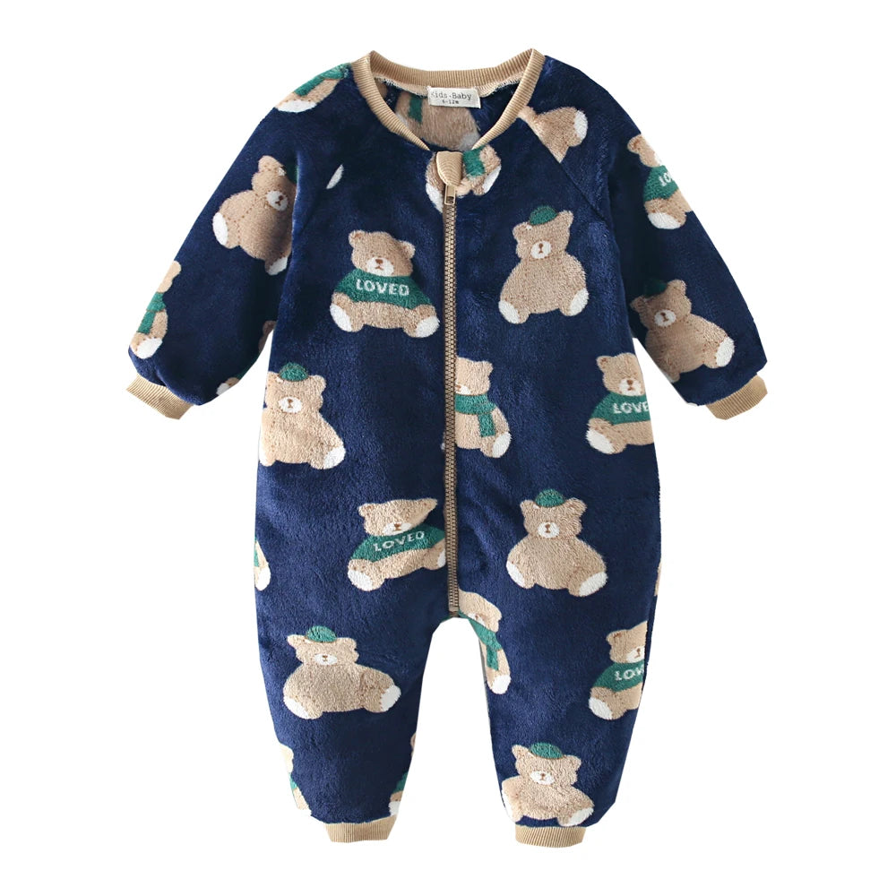 Sanlutoz Cute Printing Fleece Winter Baby Rompers Clothing Zipper Long Sleeve Toddler Jumpsuits