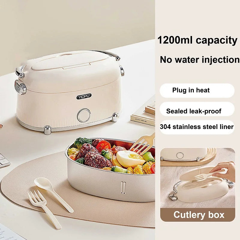 1.2L Electric Lunch Box Portable Water-free Thermal Insulation Lunch Box Office 304 Stainless Steel Rapid Heating Food Heater