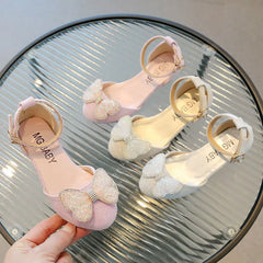 Girls Leather Sandals Summer Fashion New Children Rhinestone Bow Princess Sandals Student Kids Party Show Shoes