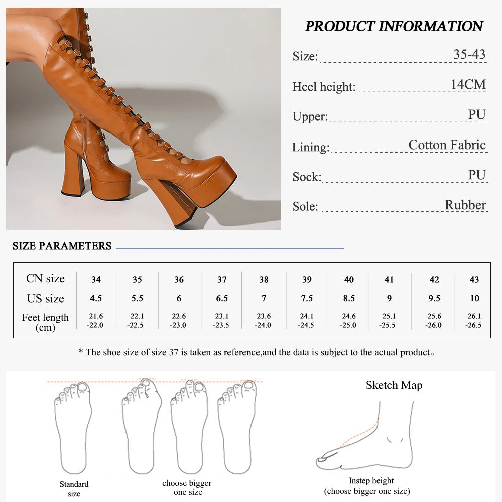 GMQM Platform Fashion Women‘s The Knee Boots High Heels Thick Sole Breathable Shoes Pumps Chunky Super Heel Round Toe Long Boots