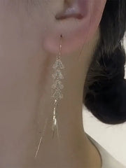 Wheat tassel earrings, light luxury, simple and long leaf zircon earrings