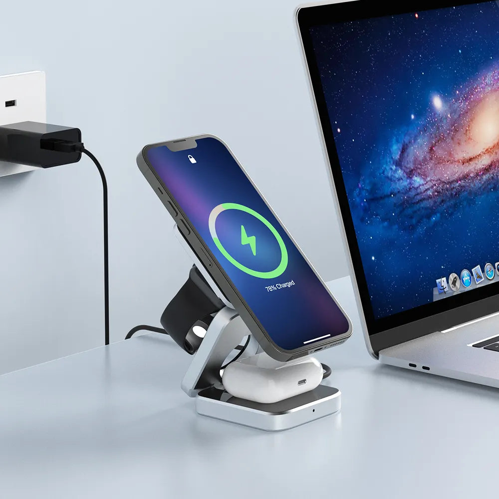 3 In 1 Foldable Magnetic Wireless Charger Stand For iPhone