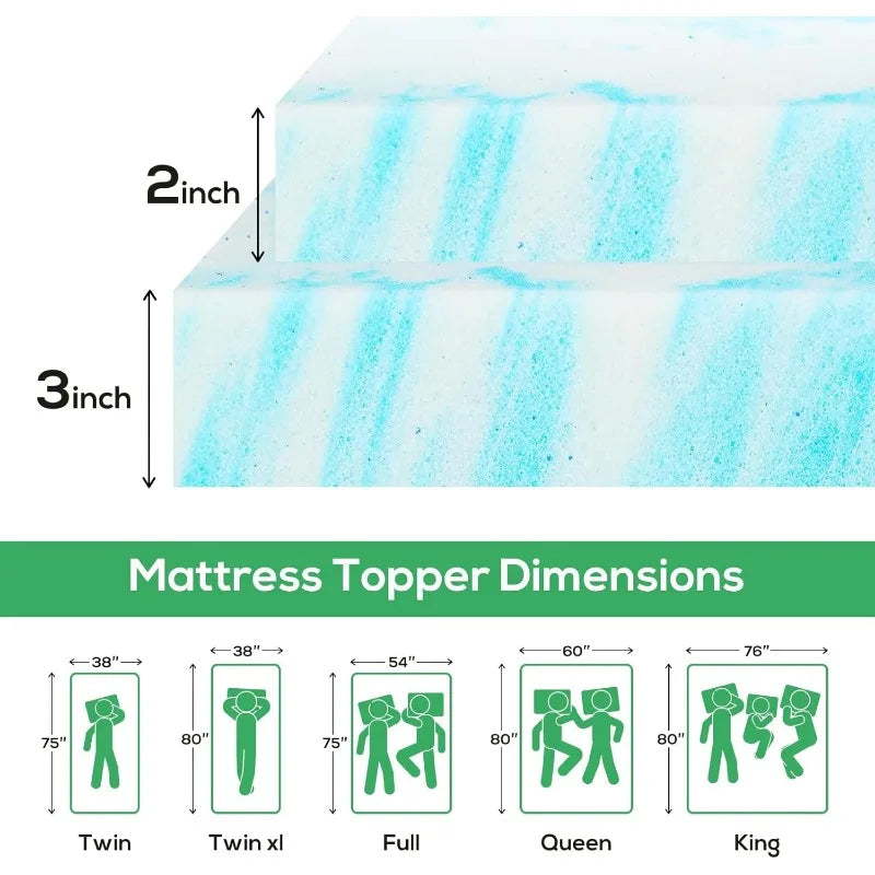 Mattress Topper, 3 Inch Twin Size Cooling Gel-Infused Memory Foam Mattress Bed Topper for Sleeper Sofa