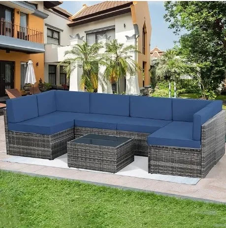 Patio Furniture Sets, 7 Piece PE Rattan Wicker Sofa Set, Outdoor Sectional Furniture Chair Set, Outdoor Furniture Sets