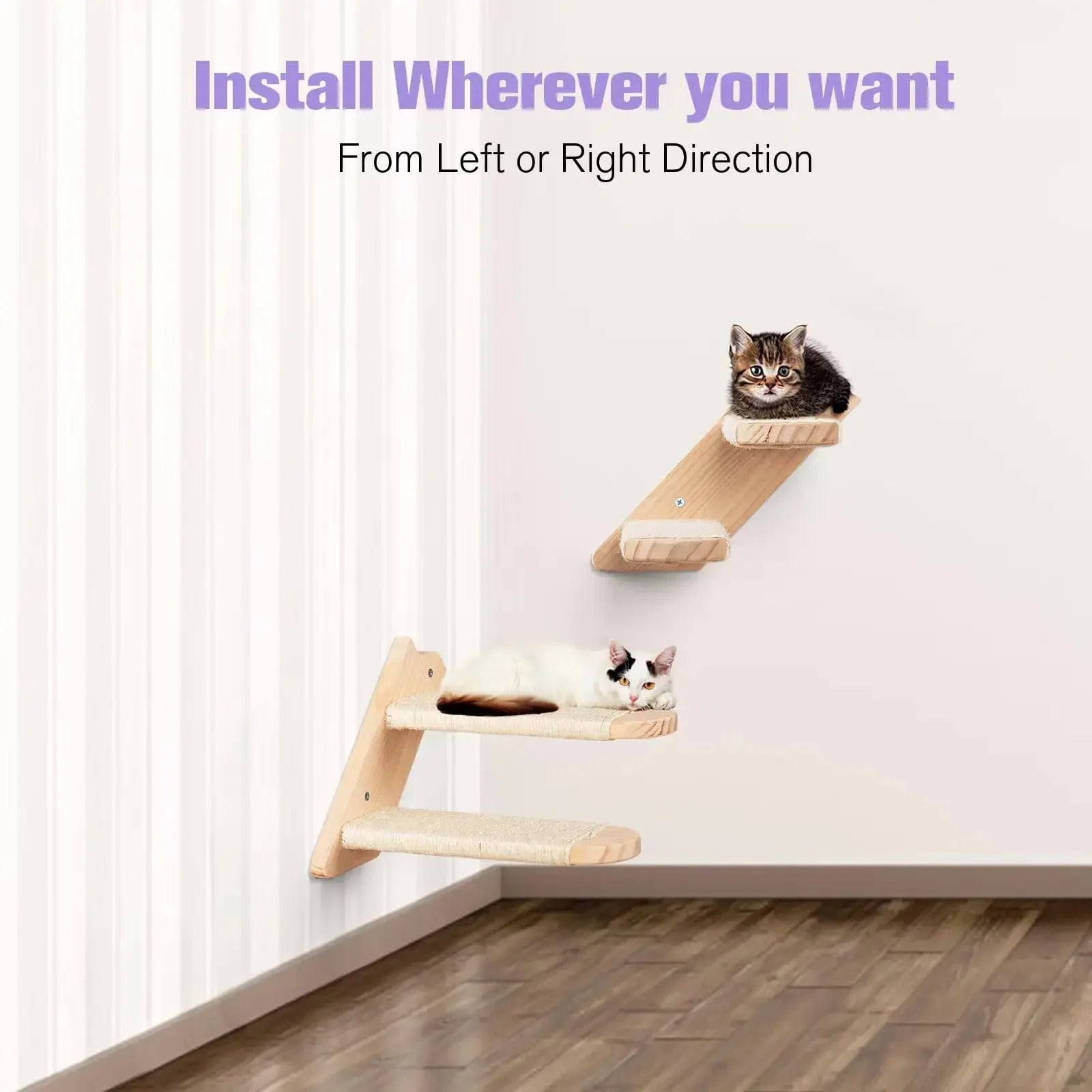 Cat Climbing Shelf Wall Mounted Reversible Four Stairs Eco-Friendly Sisal Rope Cat Stairs Pet Furniture Cat Tree Cat Wall Steps