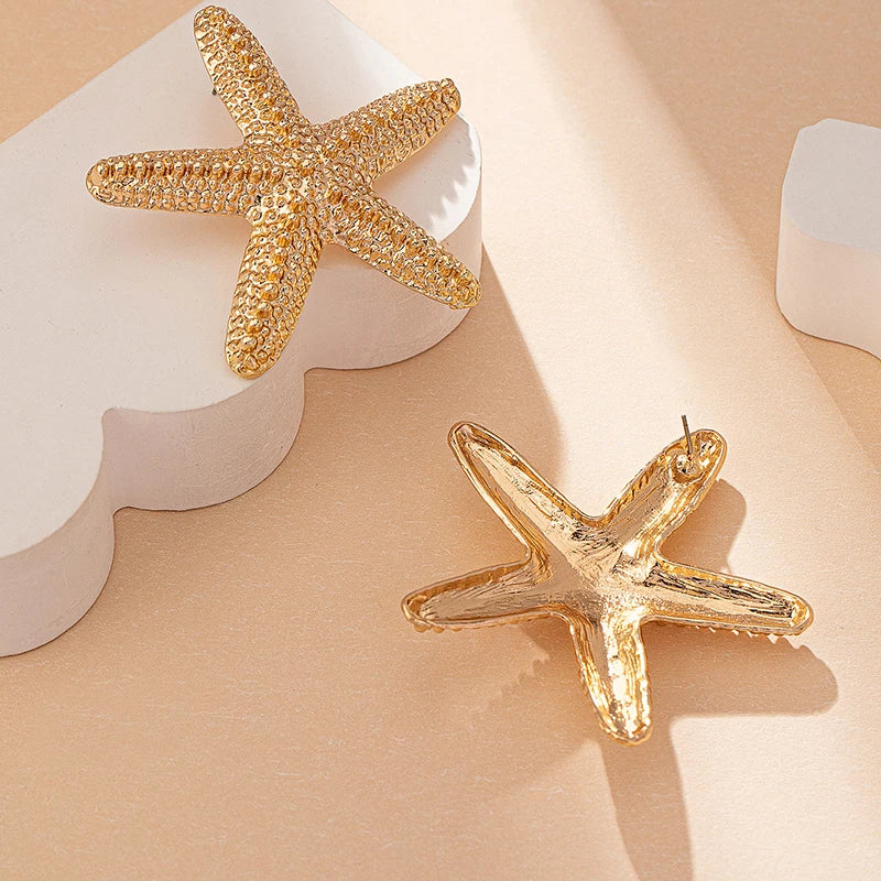 Boho Chic Beach Jewelry Accessories Gold Color Large Metal Seastar Star Starfish Stud Statement Earrings for Women