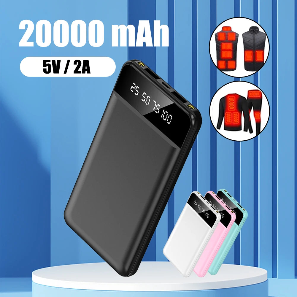 New 20000mAh Power Bank Portable Mini Charger Fast Charging External Battery Pack Dual USB For Heating Vest Jacket Socks Phone