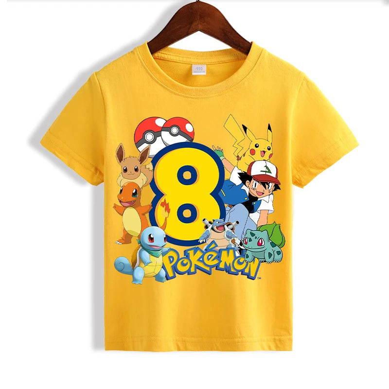 Pokemon Pikachu Yellow T-shirts for Children Anime Short Sleeved Shirt Boys Girls