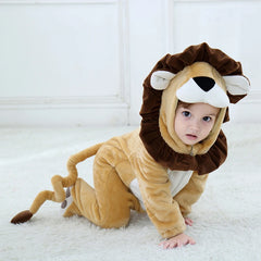 Cartoon Little King of Beasts Lion Costume Romper Jumpsuit for Baby Boy Infant Toddler Winter Outfit Pajamas Flannel Comfy 0-36M