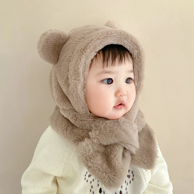 Faux Fur Winter Baby Hat Scarf One-Piece