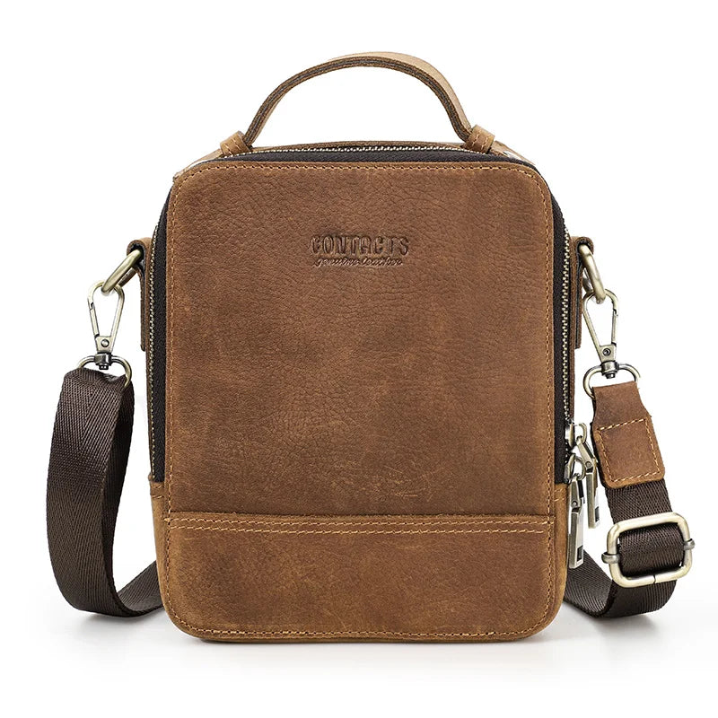 Creazy Horse Leather Shoulder Bag Men Casual Crossbody s Mini Travel Handbag High Quality Male Messenger Phone